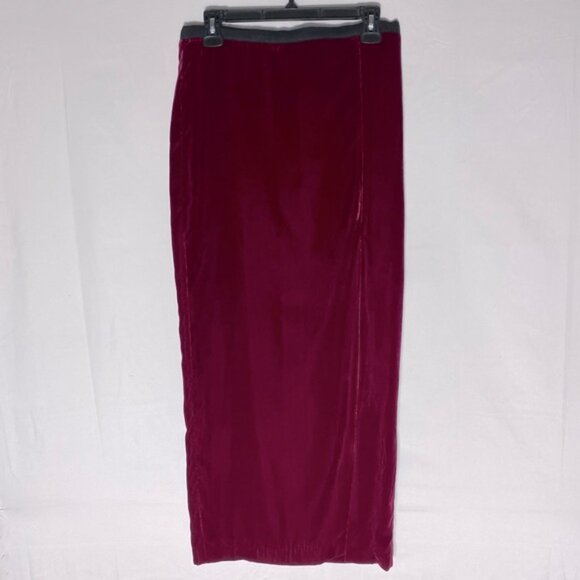 Vintage Dalia Collection Rich Burgundy Velour Pencil Maxi Skirt W Thigh Slit 6 - Picture 13 of 13